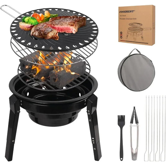 BBQ Grill Portable Charcoal With Carry Bag, Camping Barbecue Grill, for Picnic/Travel/Garden/Home/Bonfire/Party Barbecue Grills
