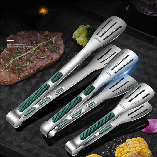 7/9/12inch 304 Stainless Steel Food Clip BBQ Grill Steak Food Clip Silicone Non-slip Handle Bread Tong Party Kitchen Accessories